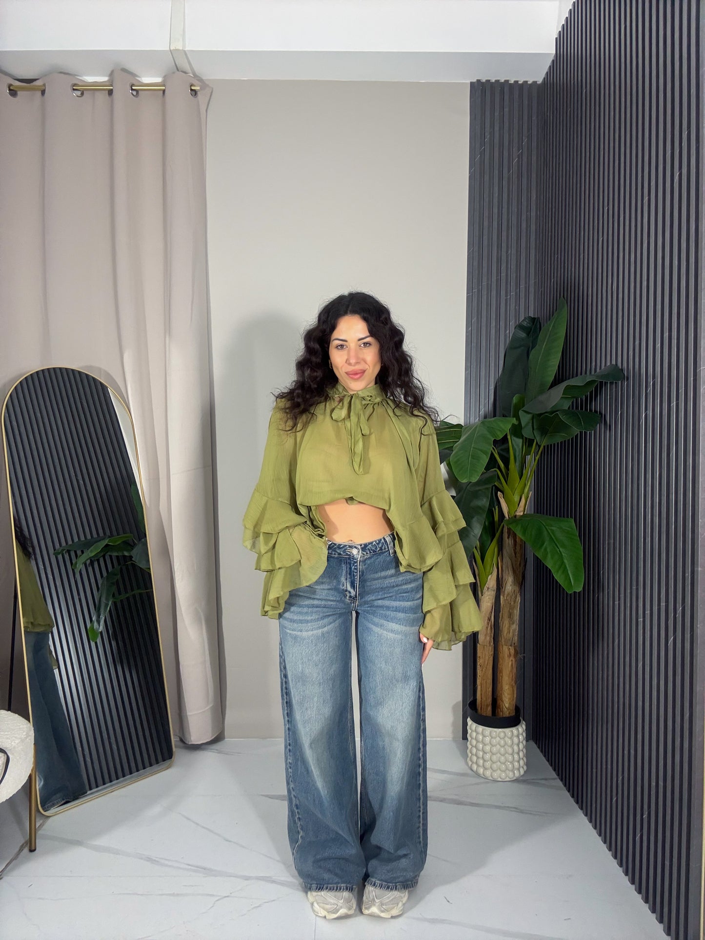 Jeans Wide Leg Effetto Sabbiato