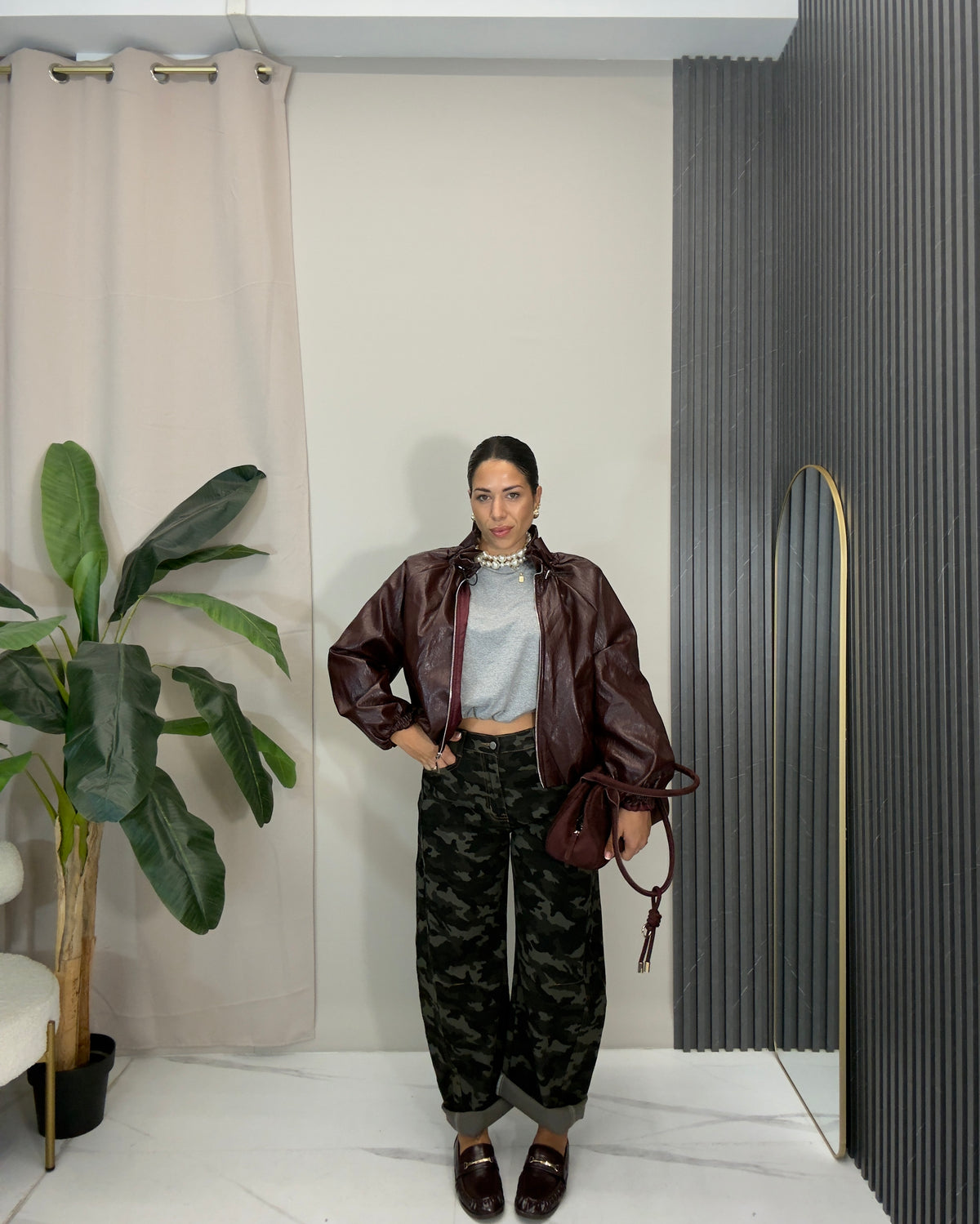 Bomber in pelle bordeaux