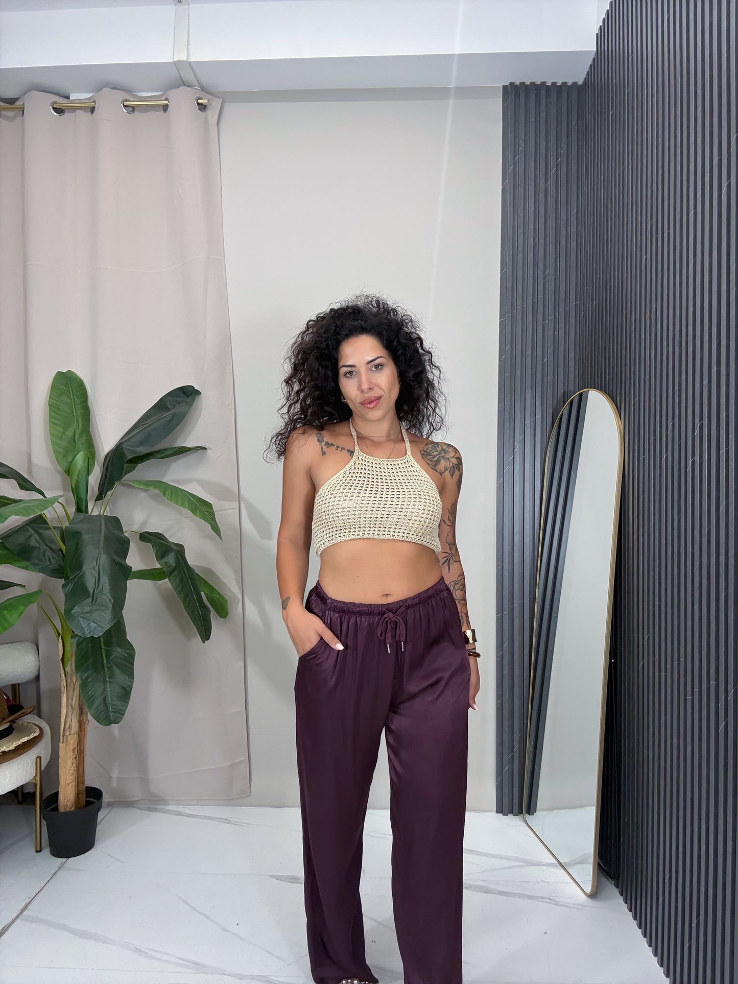 Pantalone satin vino