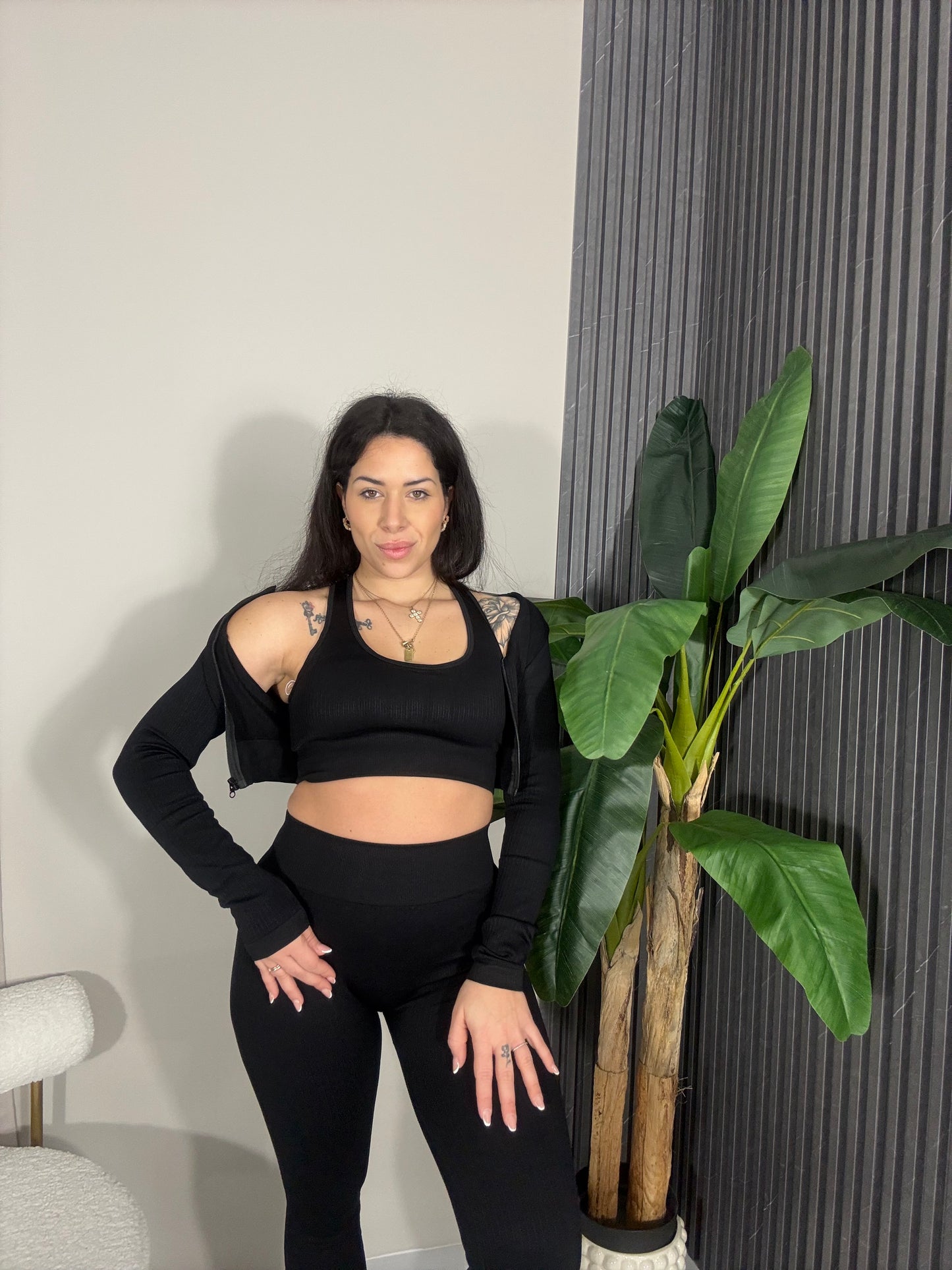 Coordinato 3 pezzi costine nero