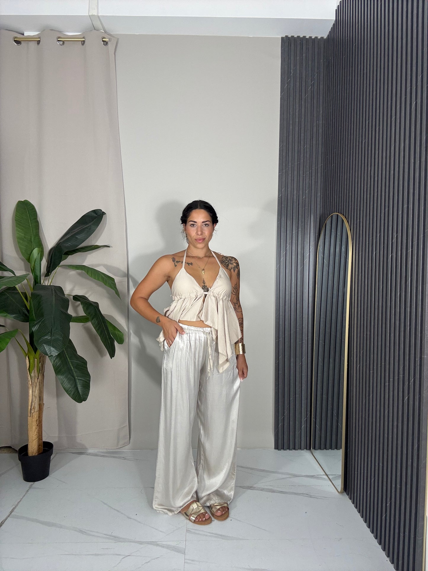 Pantalone satin champagne