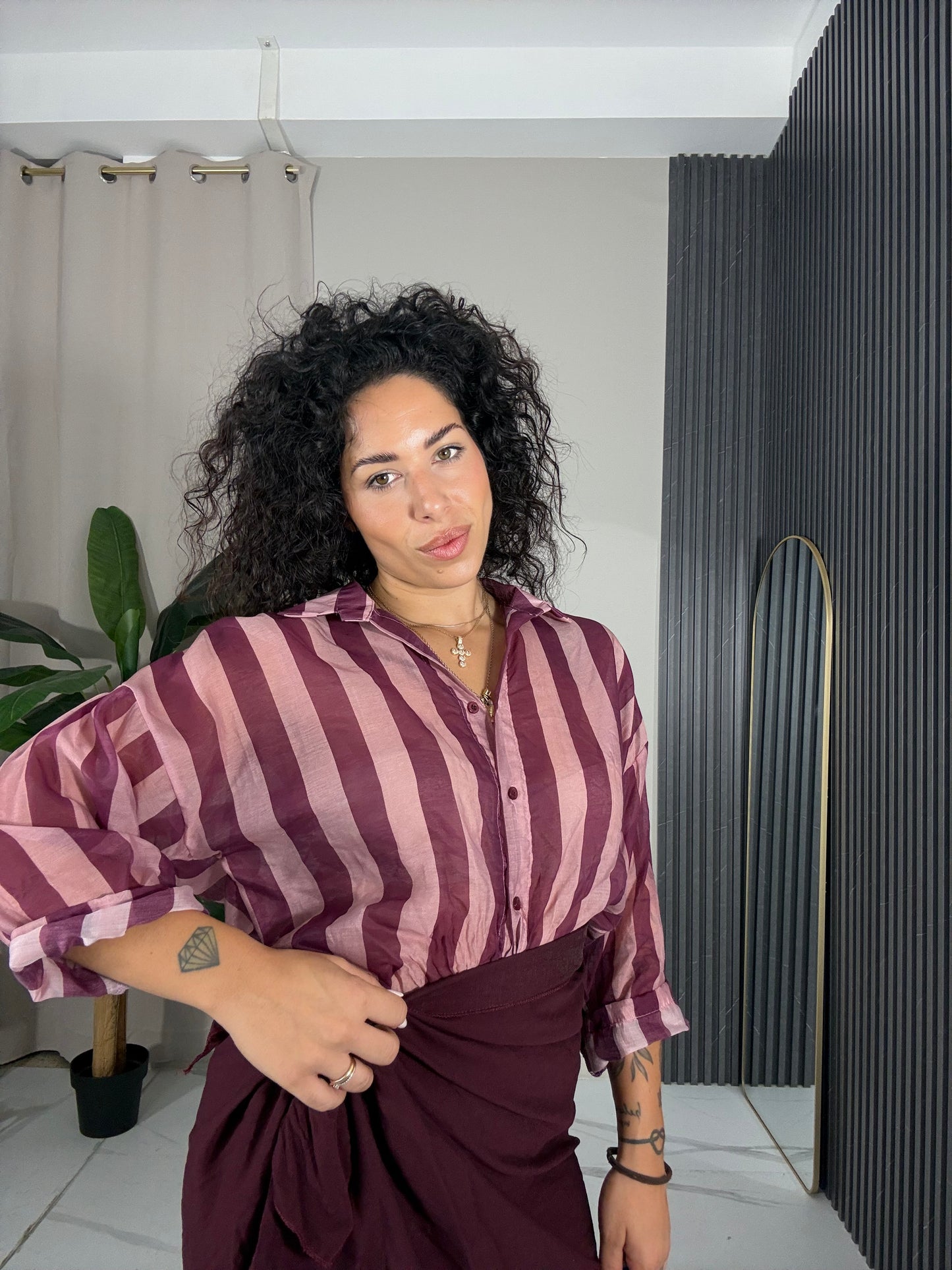 Camicia righe rosa bordeaux