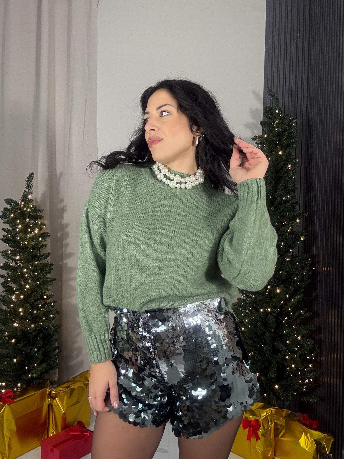 Pantaloncino paillettes argento