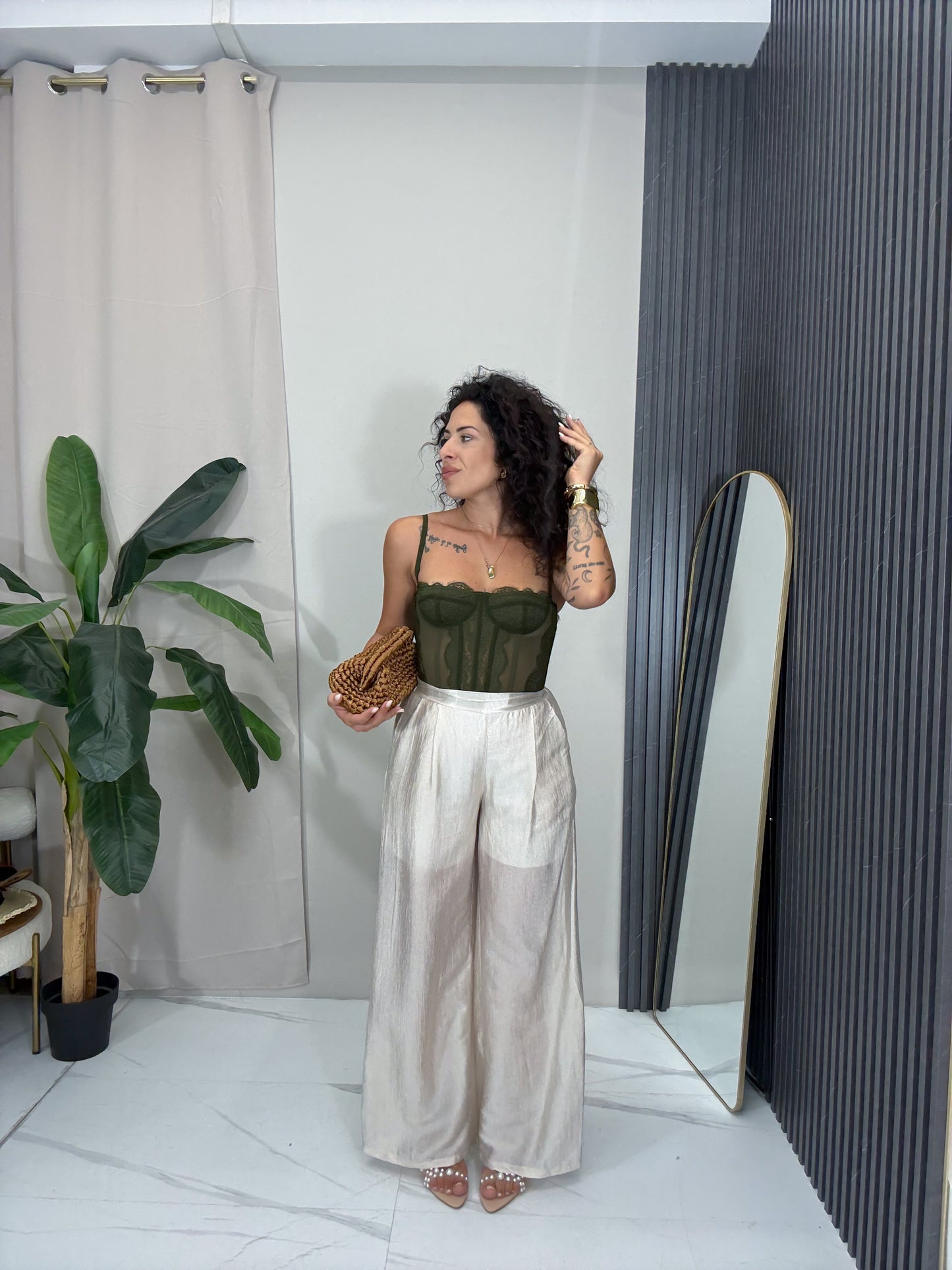 Pantalone palazzo Elena beige