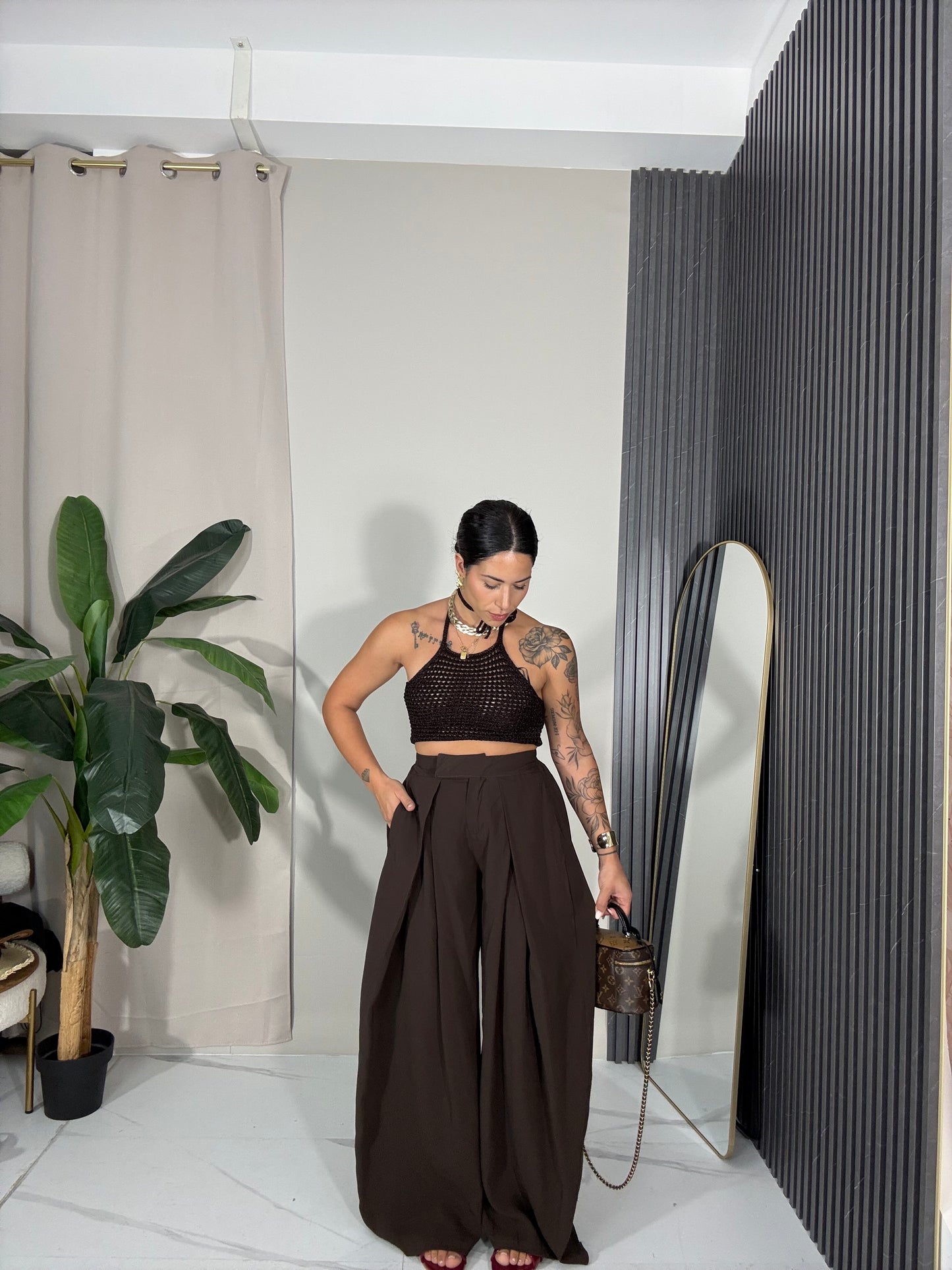 Pantalone palazzo marrone