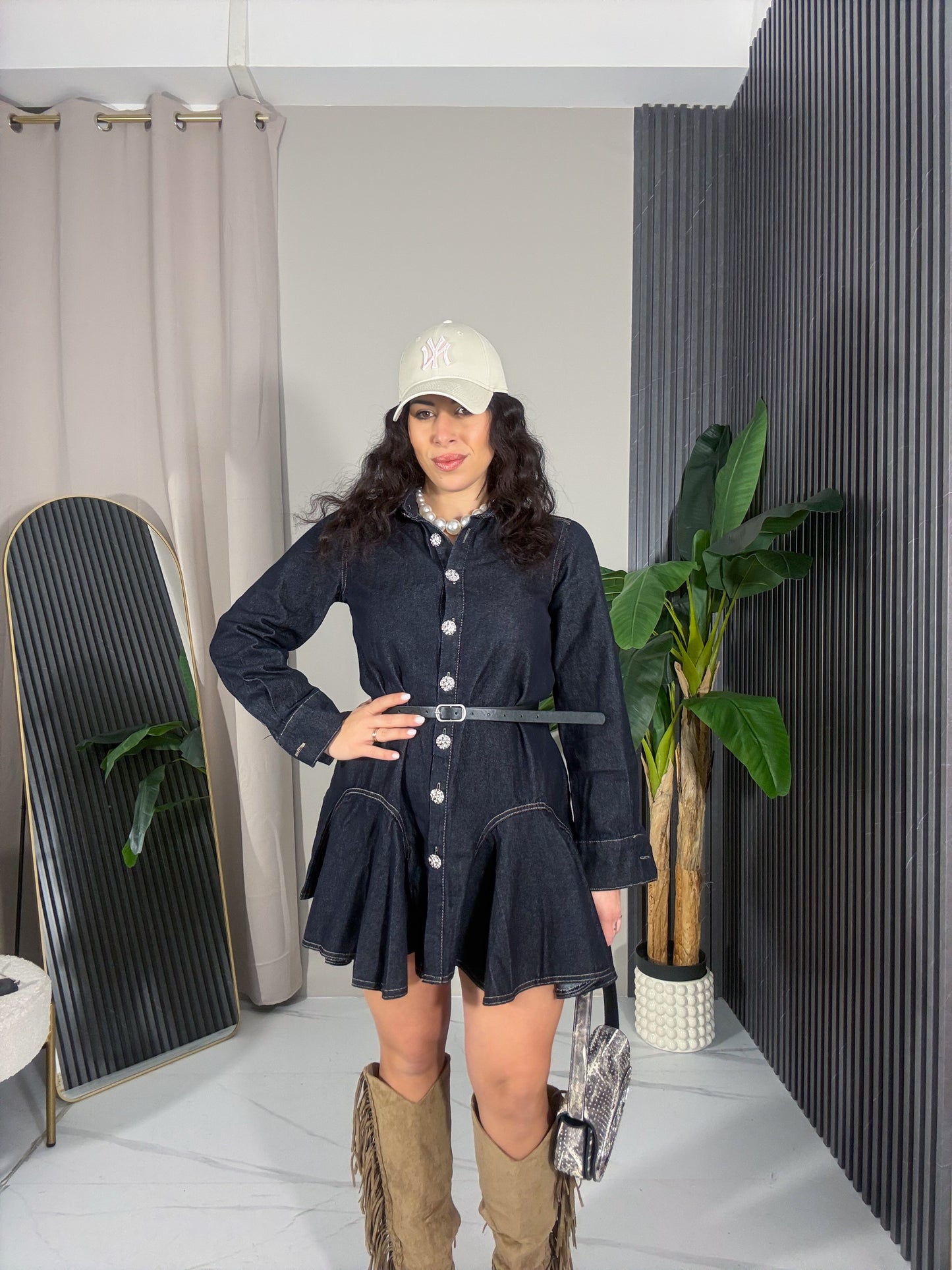 Abito svasato in jeans scuro