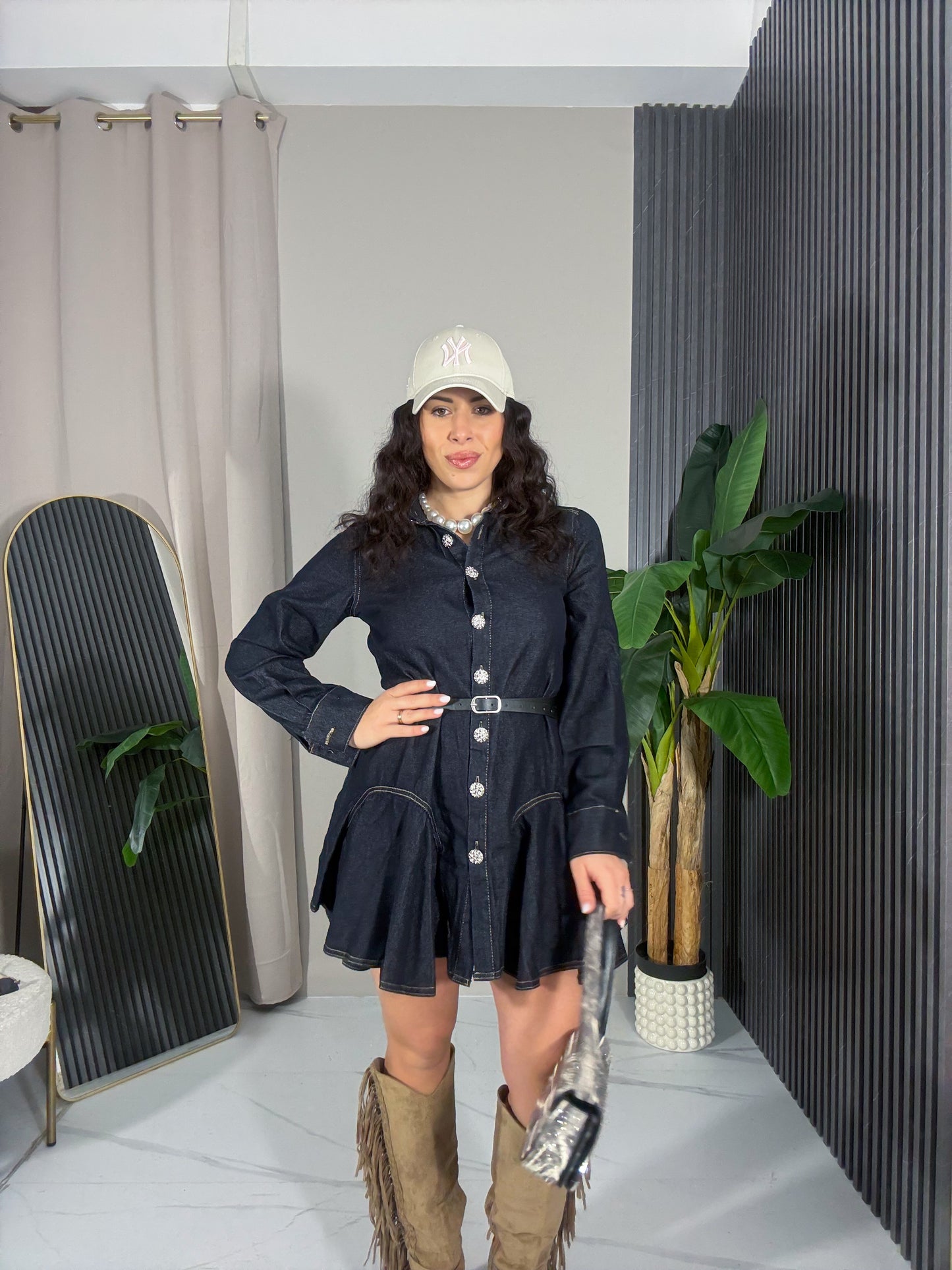 Abito svasato in jeans scuro