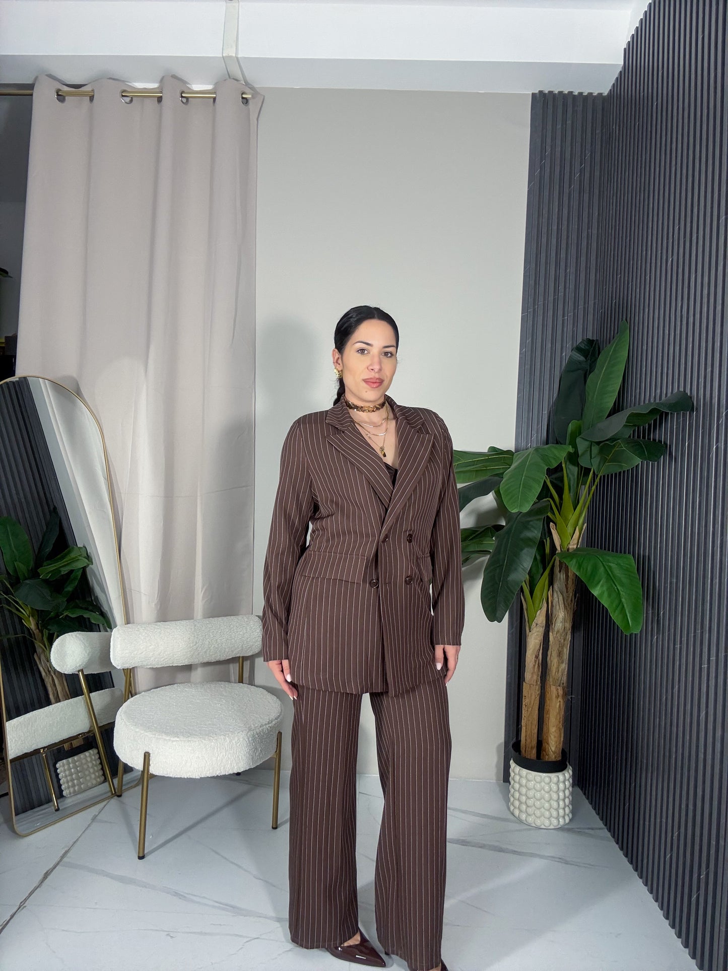 Tailleur gessato Marrone