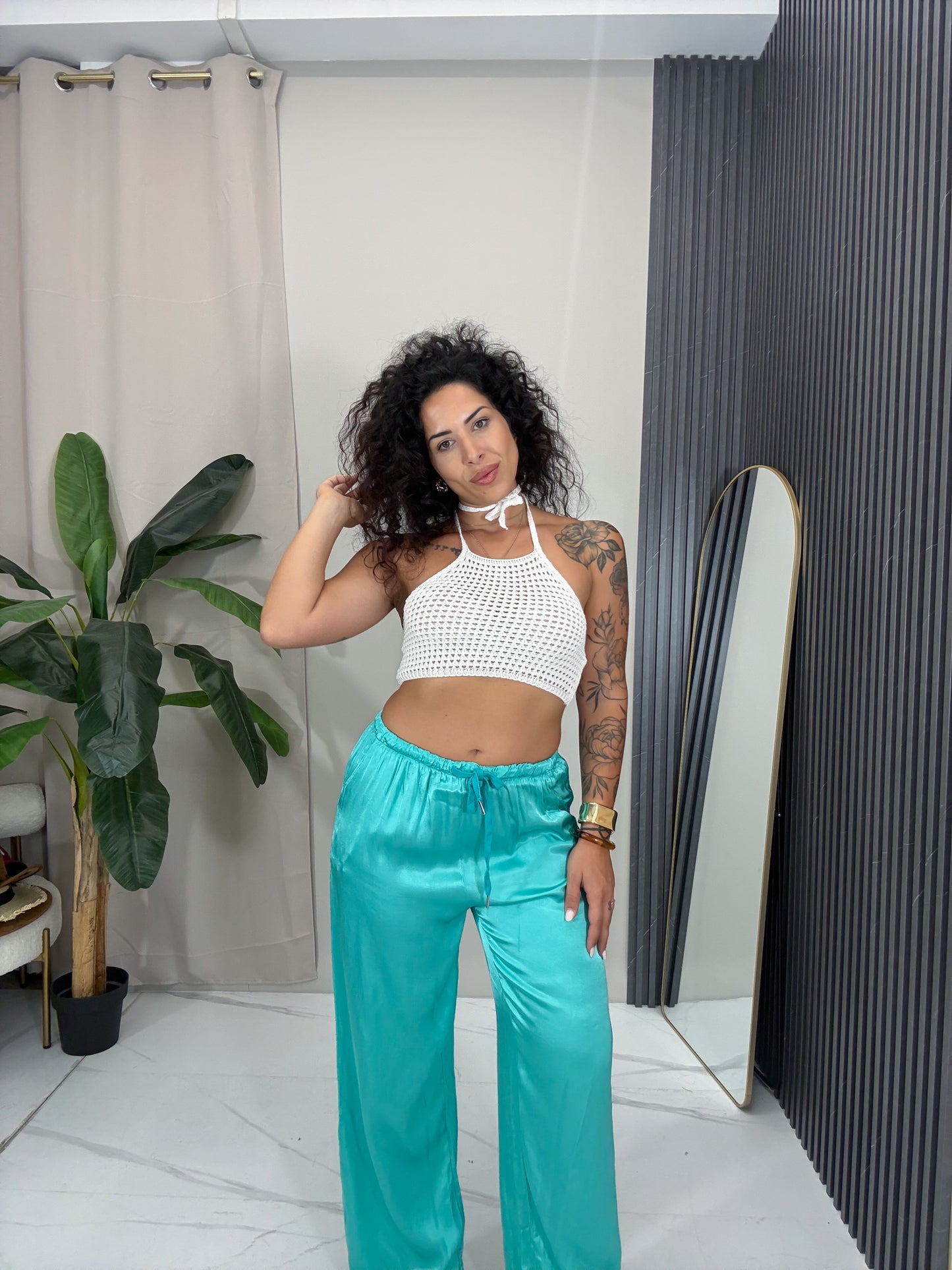 Pantalone satin  Turchese