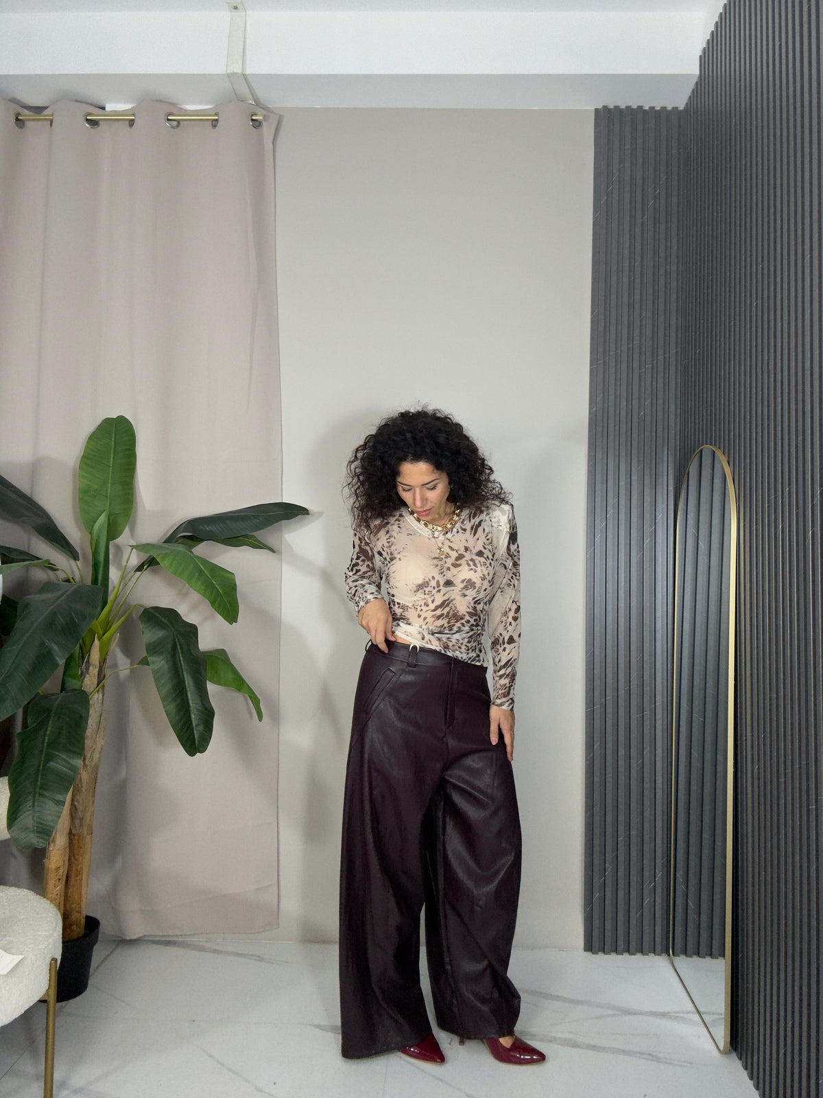 Pantalone in pelle bordeaux