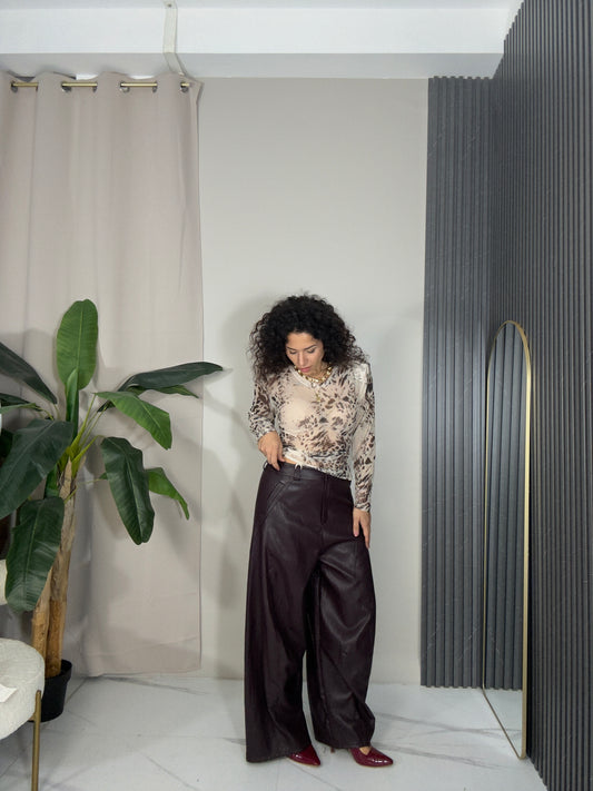 Pantalone in pelle bordeaux