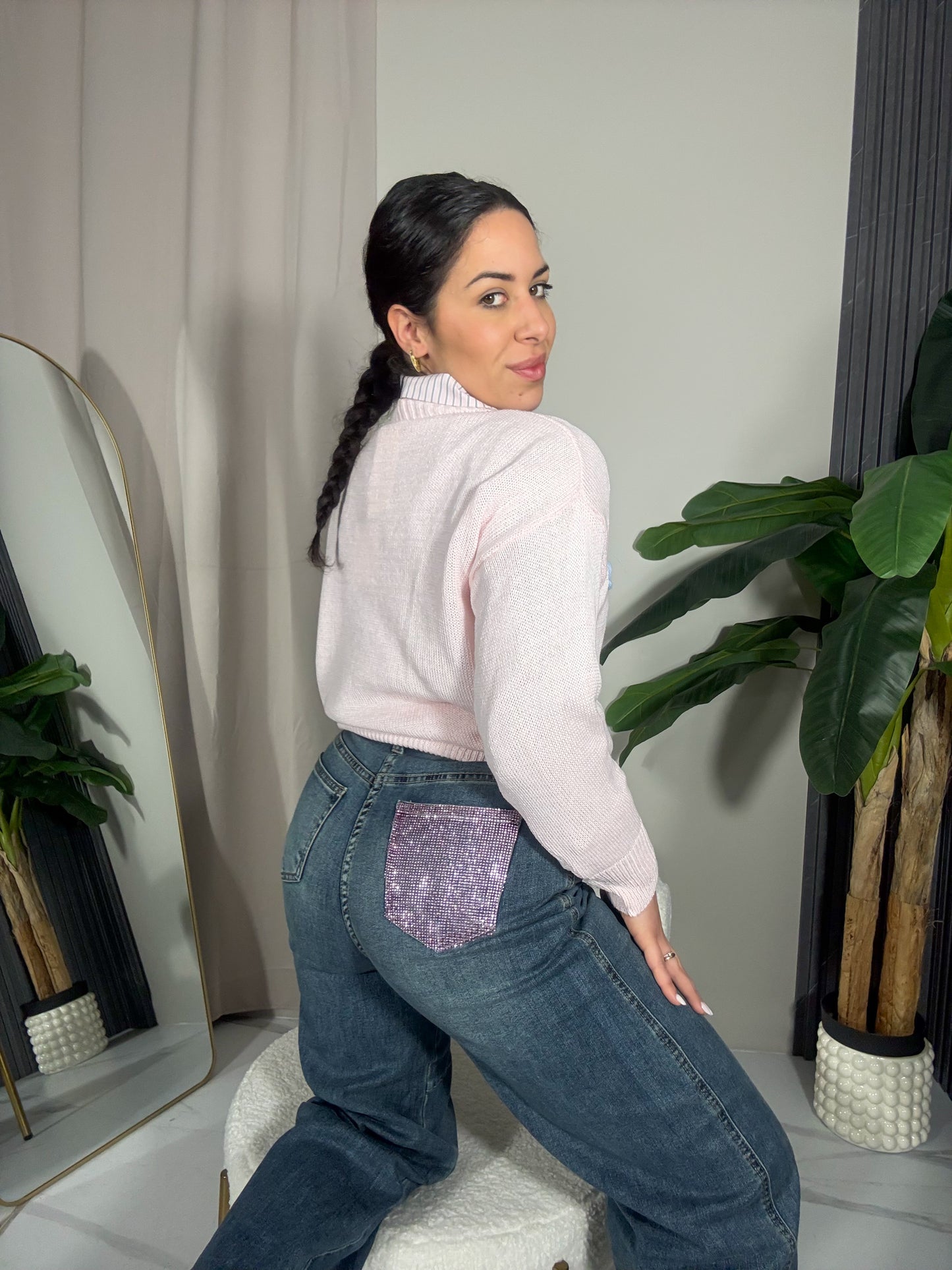 Jeans taschino strass rosa