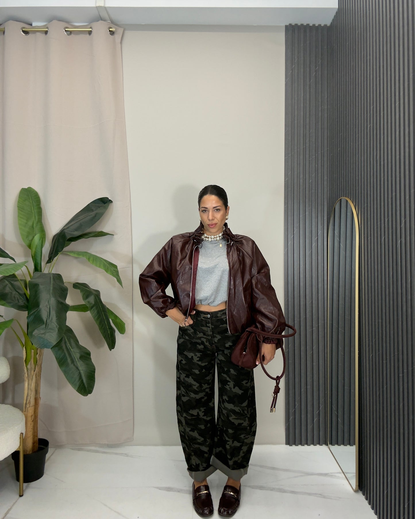 Bomber in pelle bordeaux