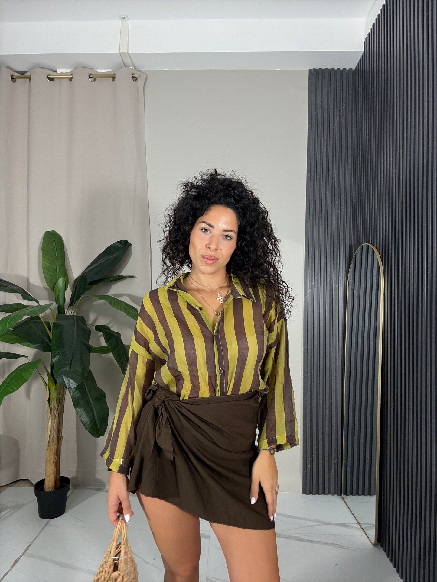 Camicia righe verde/marrone