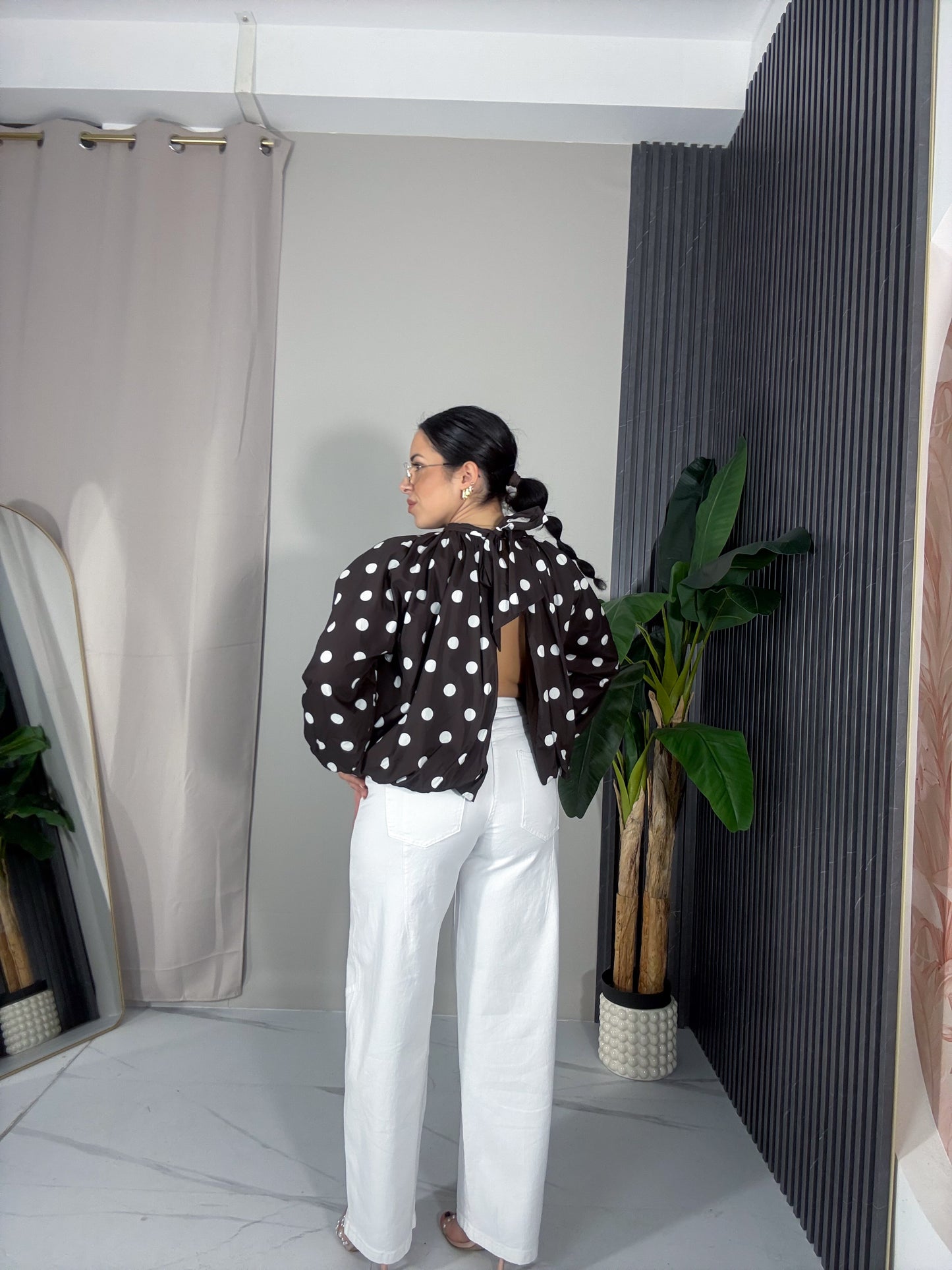 Camicia palloncino pois marrone