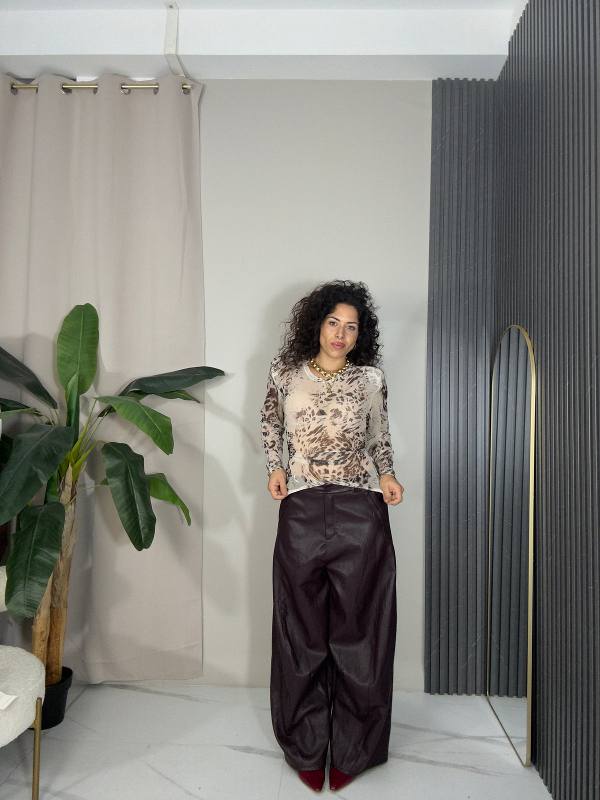 Pantalone in pelle bordeaux
