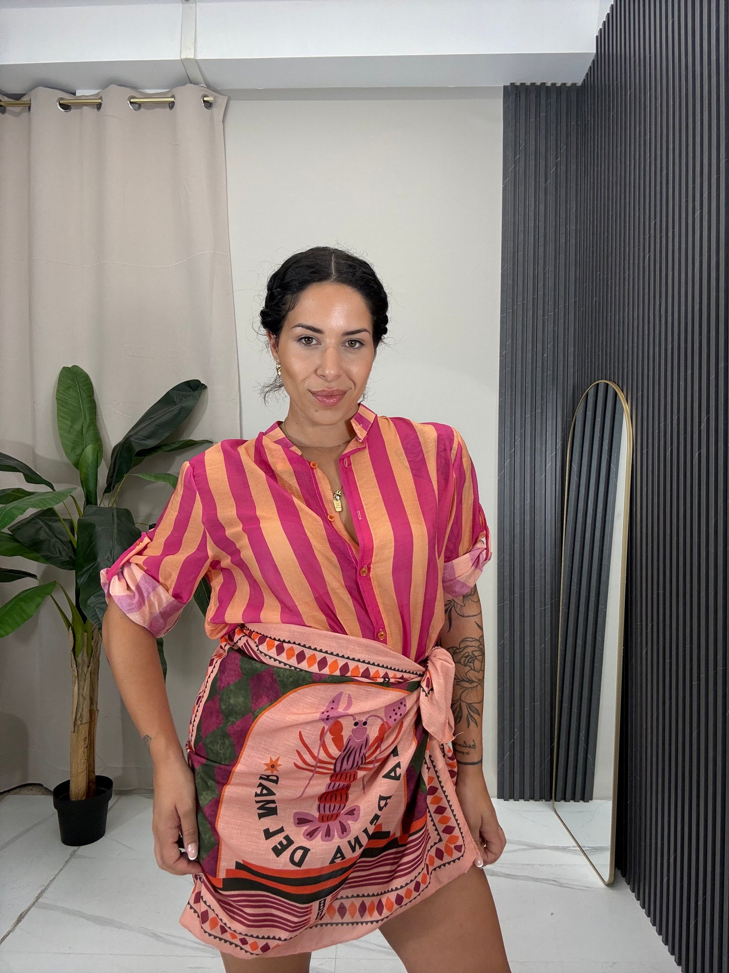 Camicia righe salmone/fucsia