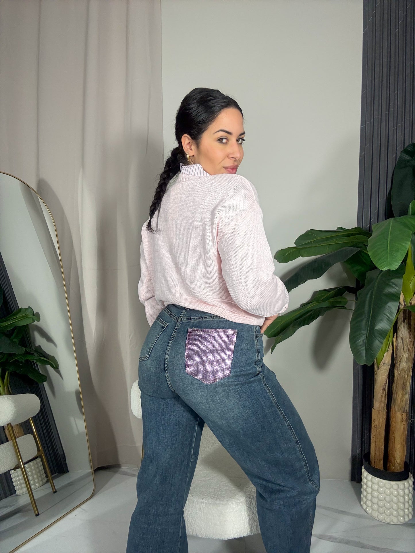 Jeans taschino strass rosa