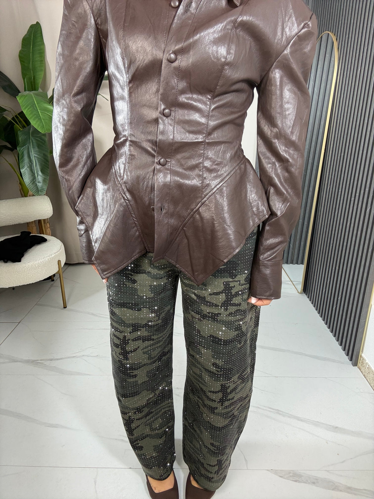 Jeans balloon militare con strass