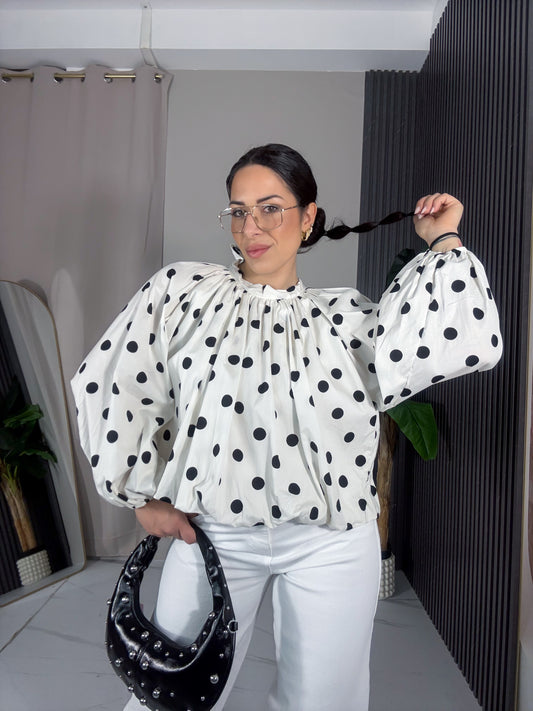 Camicia palloncino pois bianca