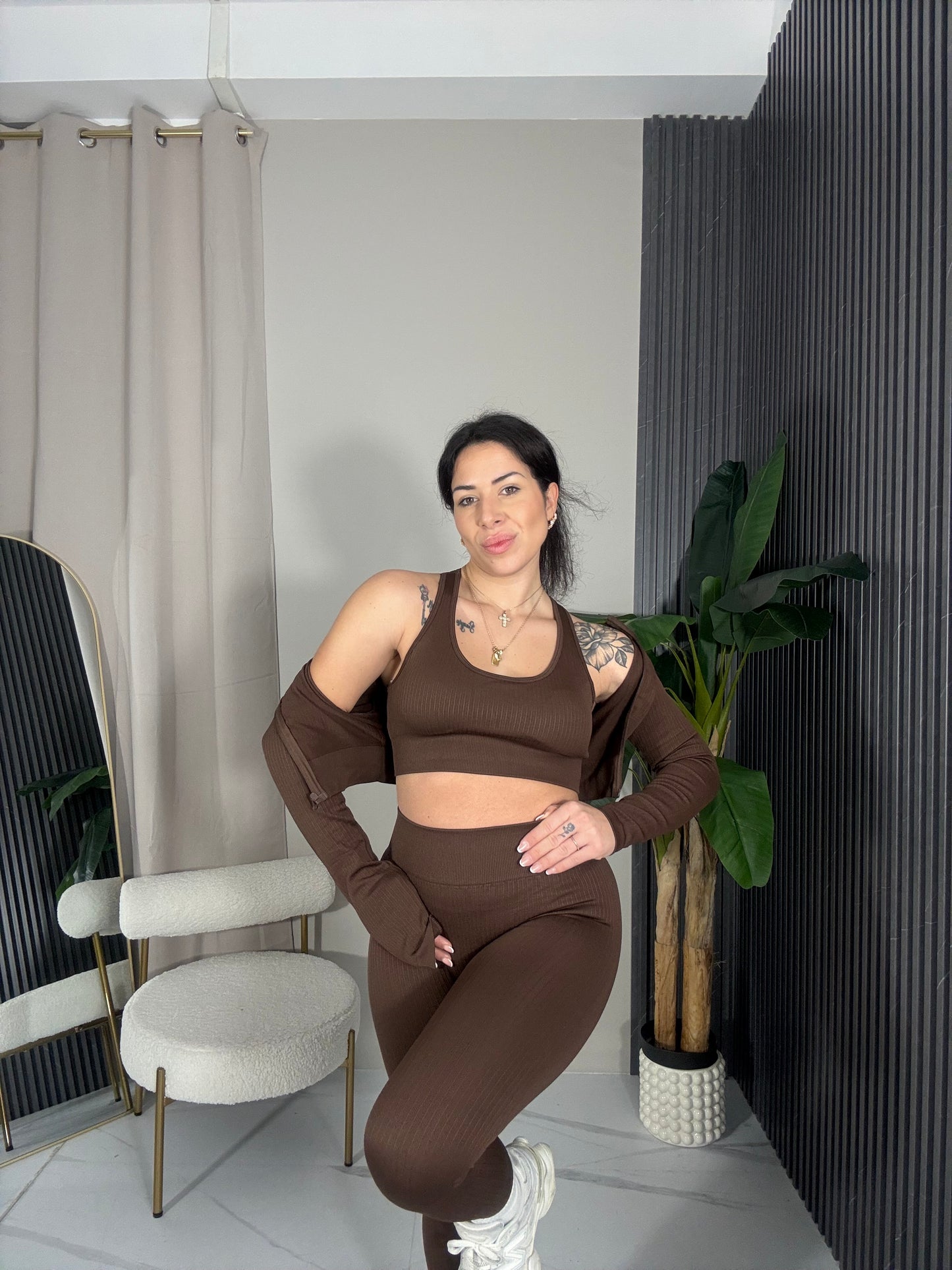 Coordinato 3 pezzi costine marrone