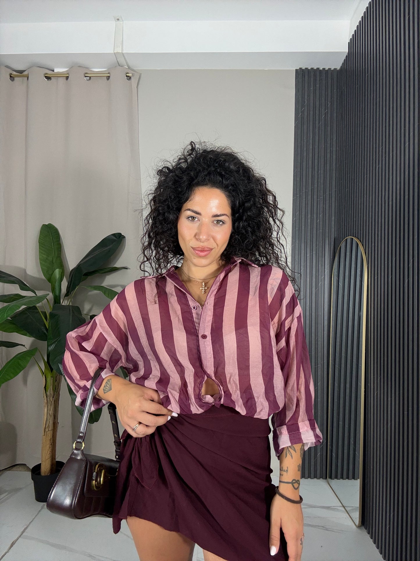 Camicia righe rosa bordeaux