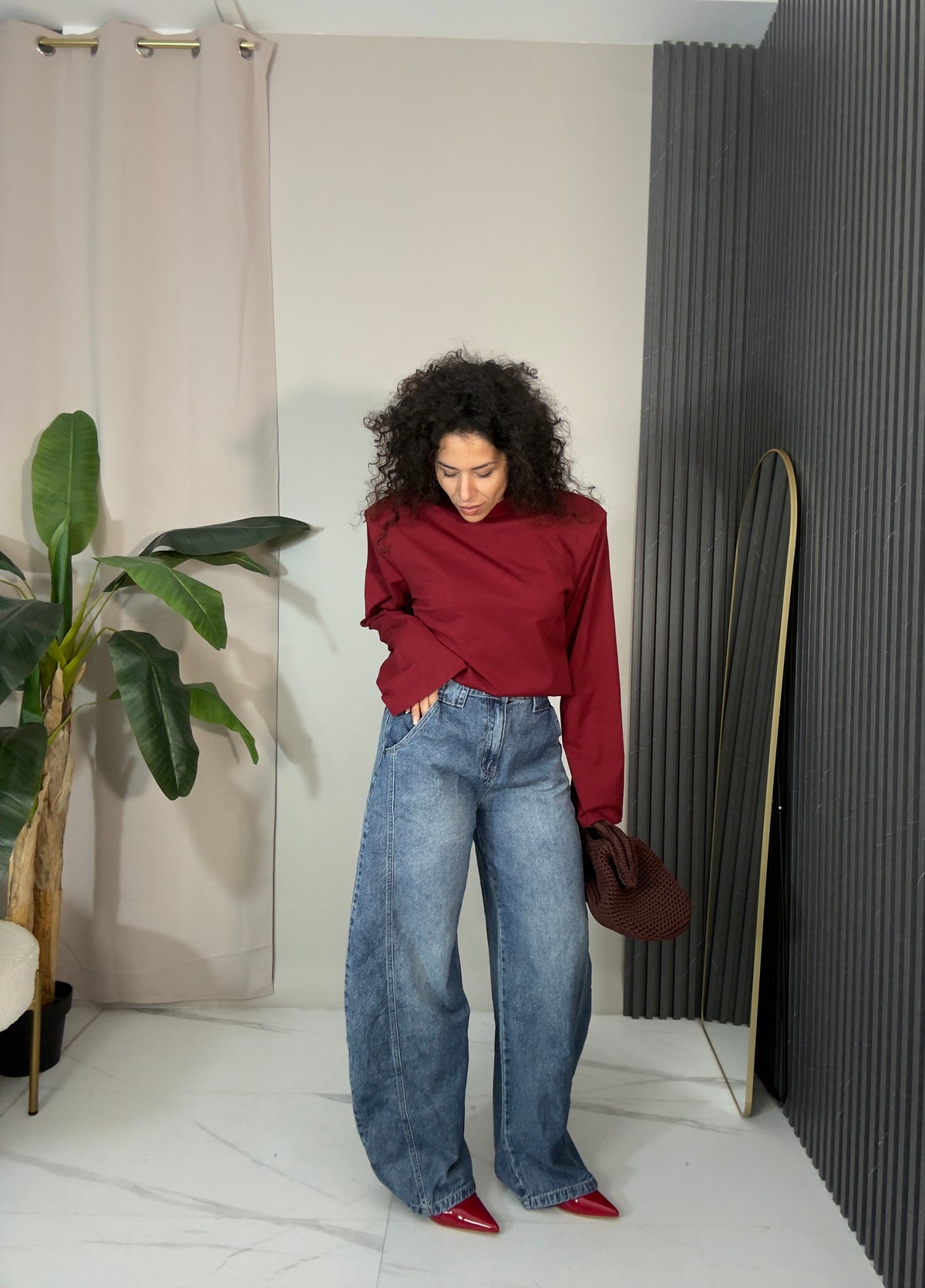 Jeans Balloon a Vita Alta con Passanti Larghi