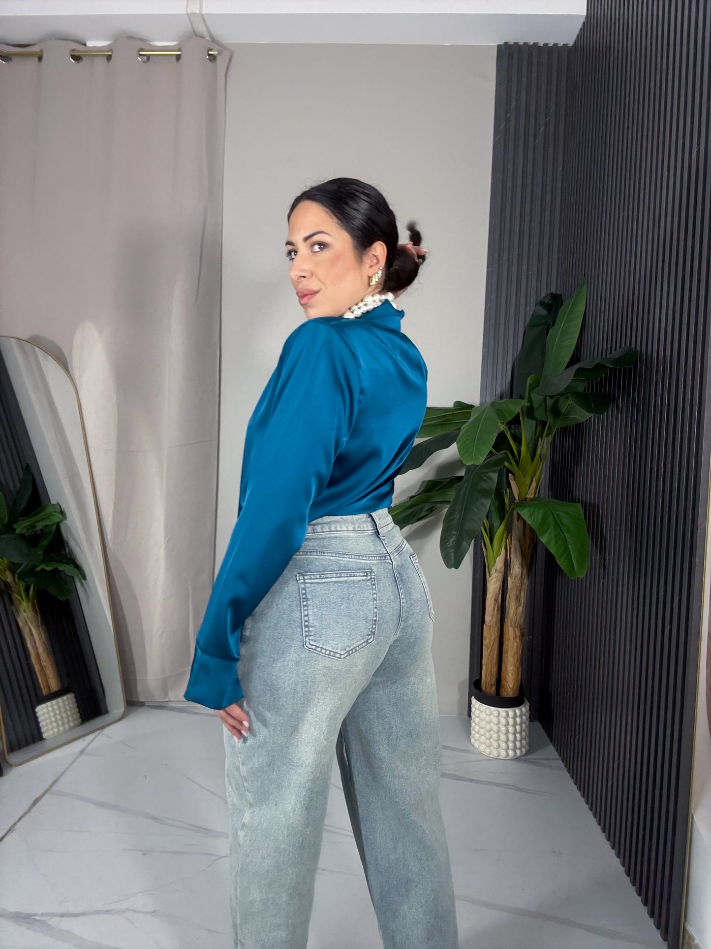 Camicia spalline rasata petrolio