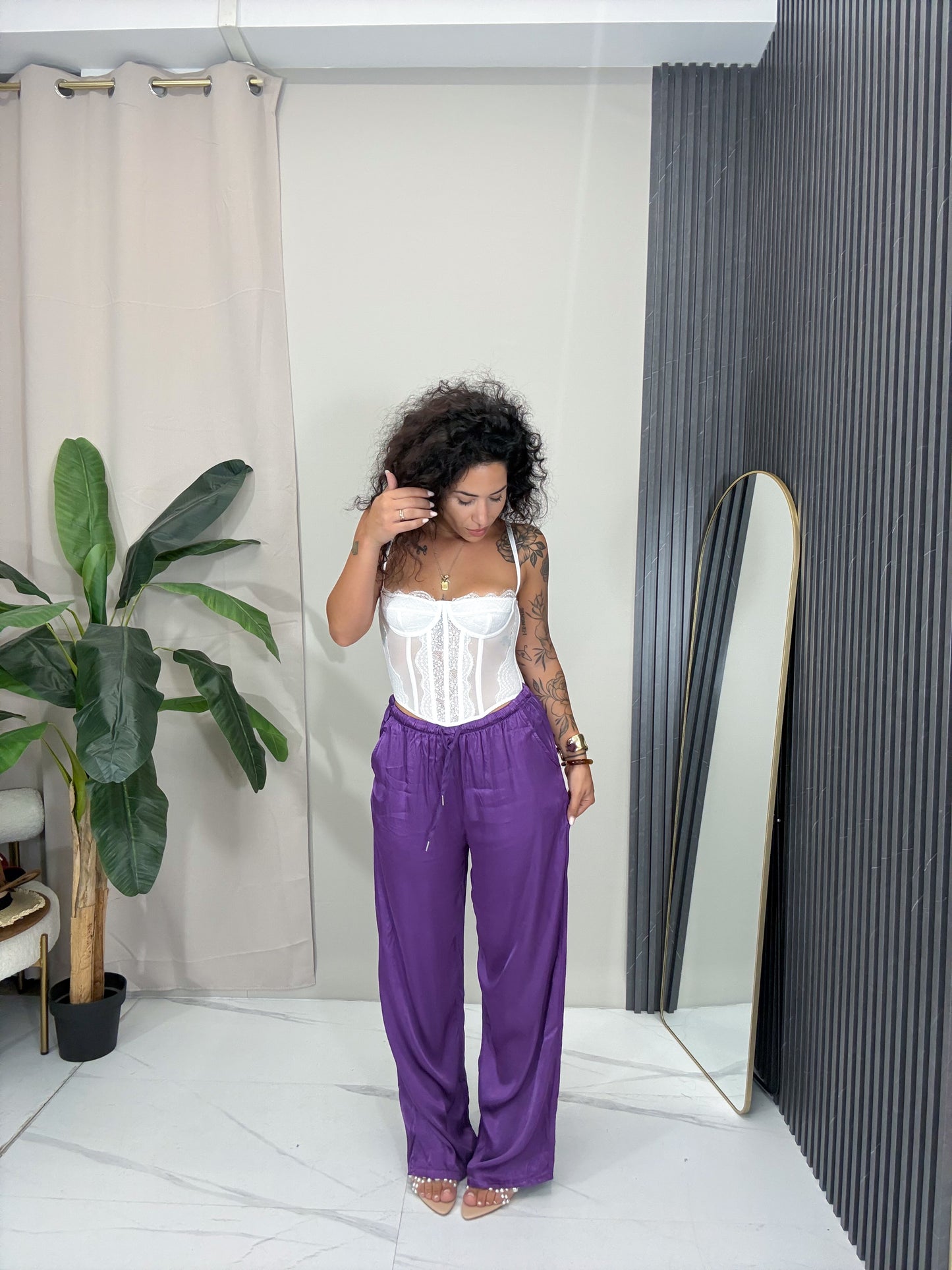Pantalone satin viola