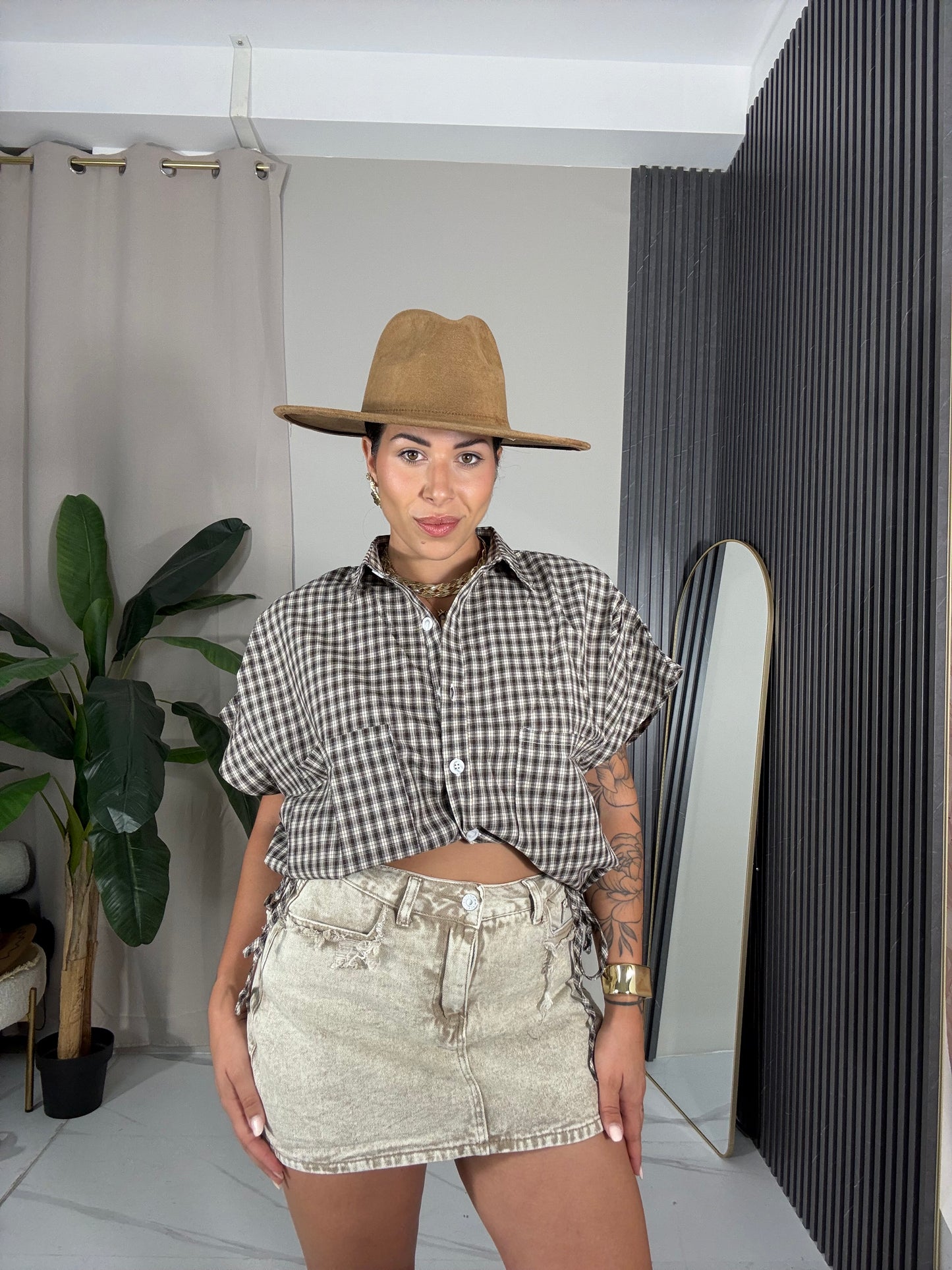 Minigonna in denim beige