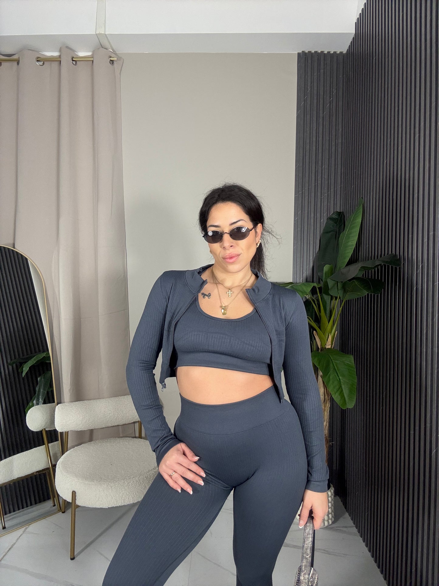 Coordinato 3 pezzi costine grigio