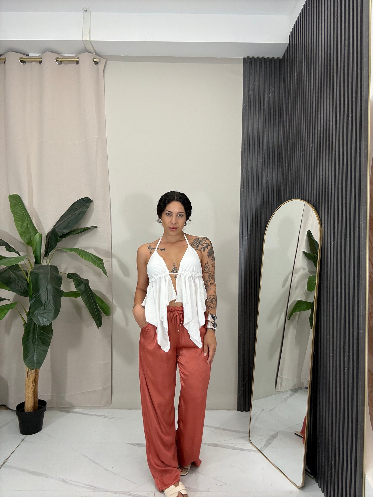 Pantalone satin salmone