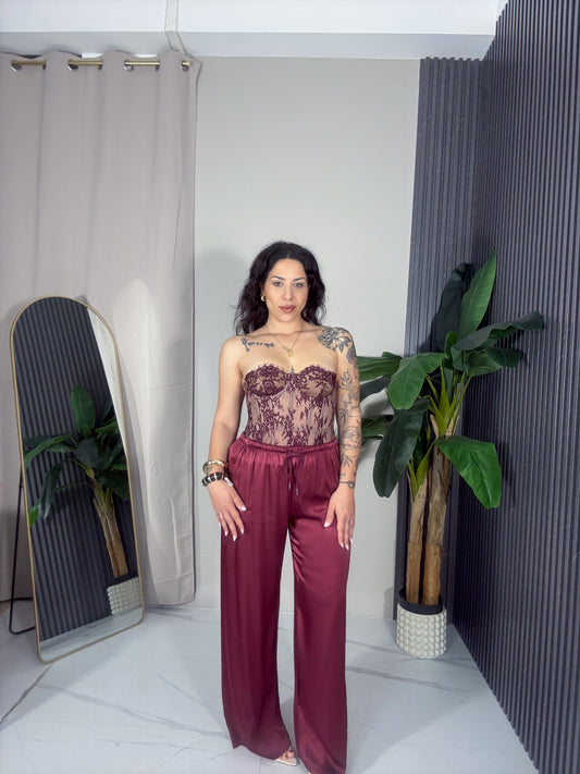 Pantalone satin bordeaux