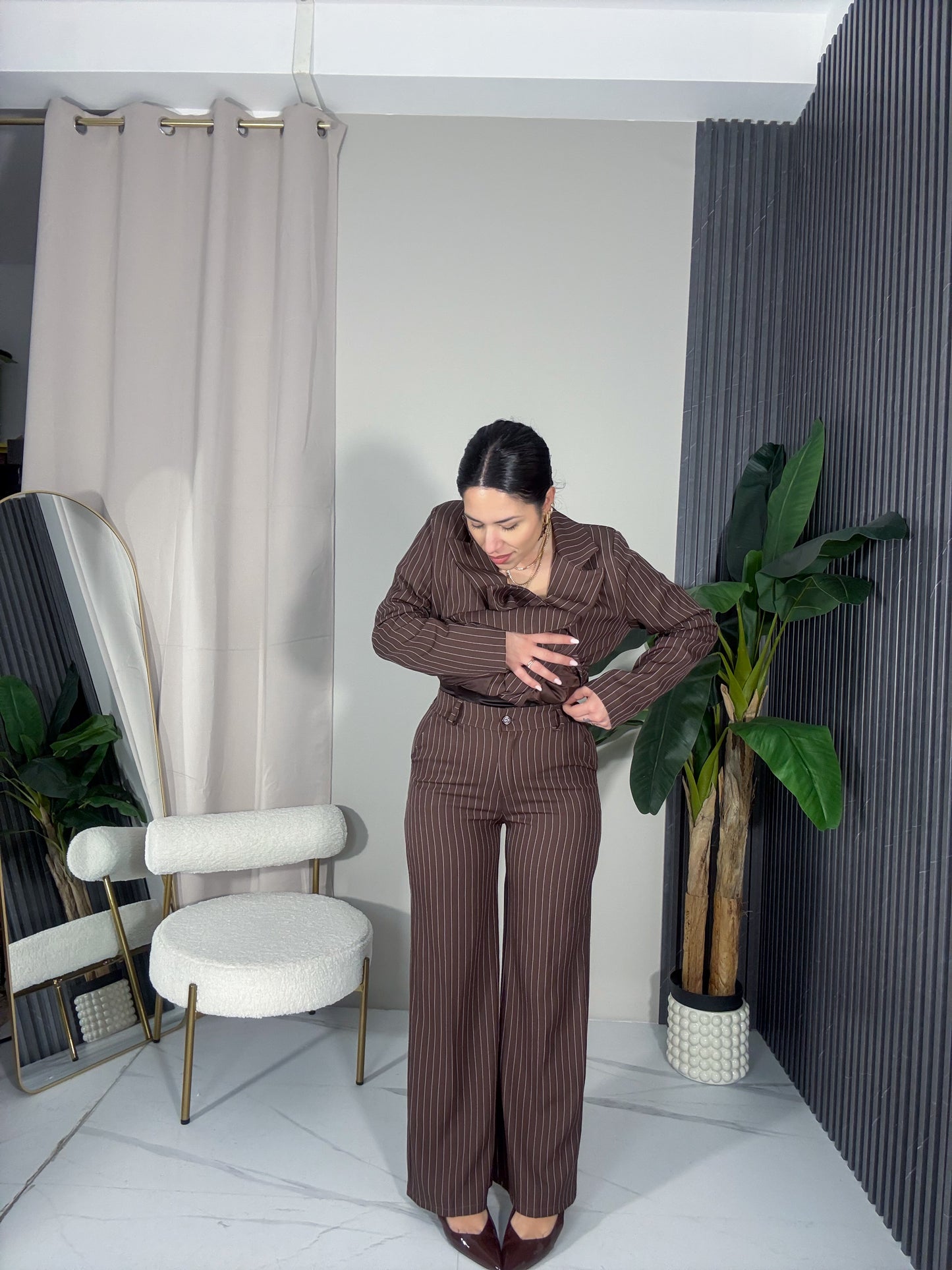 Tailleur gessato Marrone