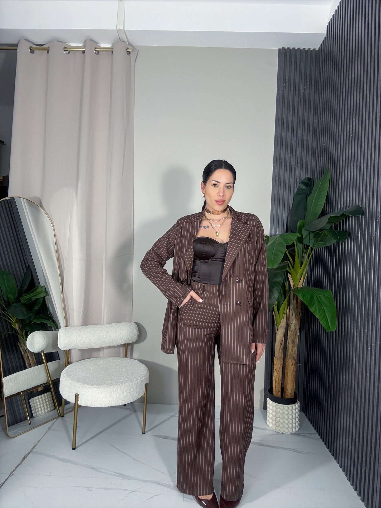 Tailleur gessato Marrone