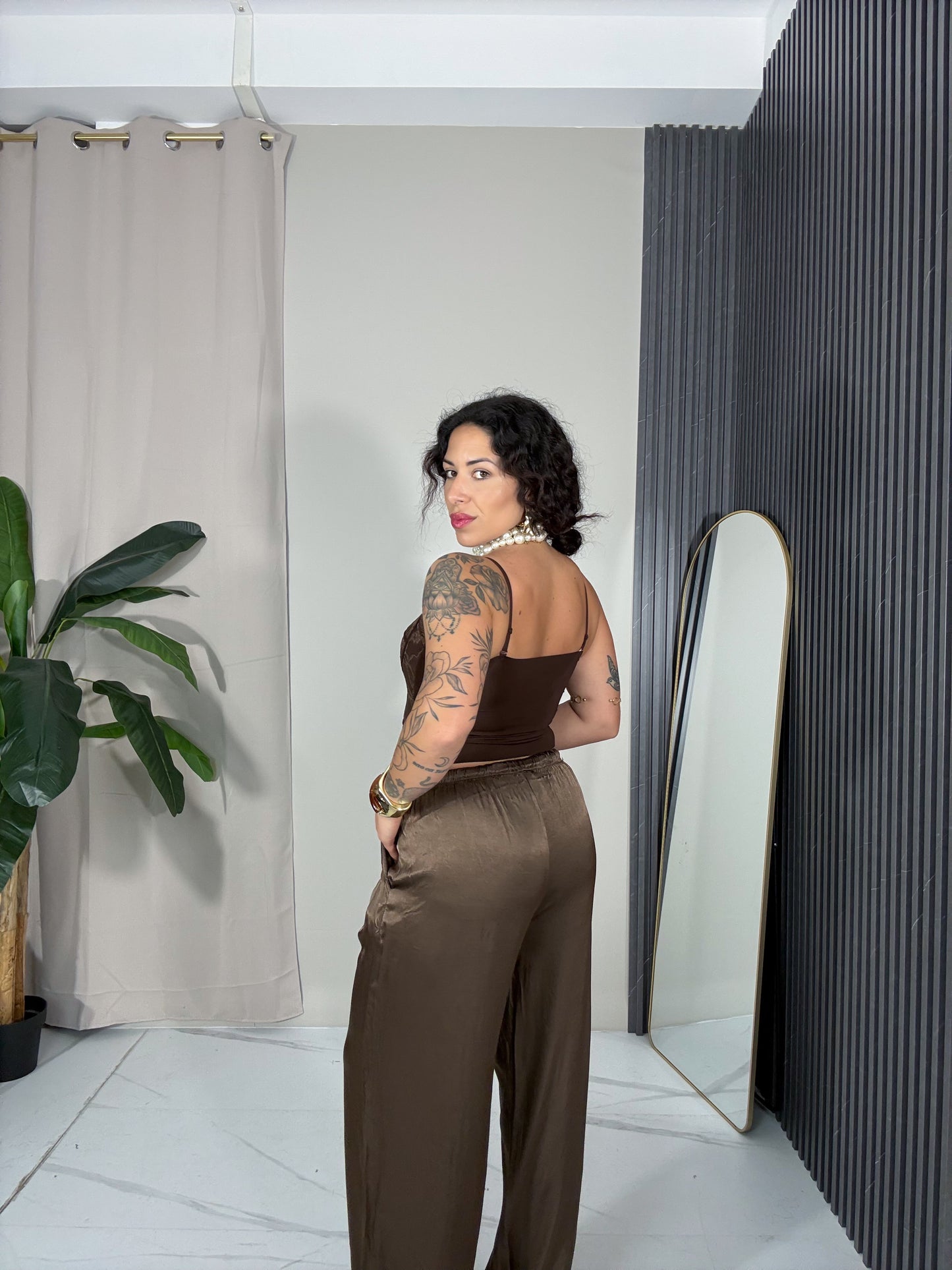 Pantalone satin marrone
