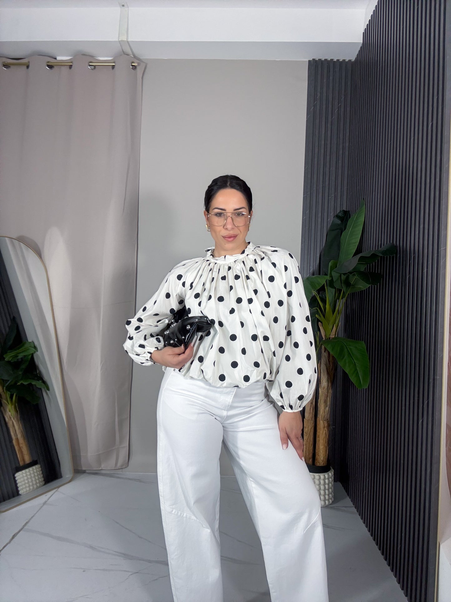 Camicia palloncino pois bianca