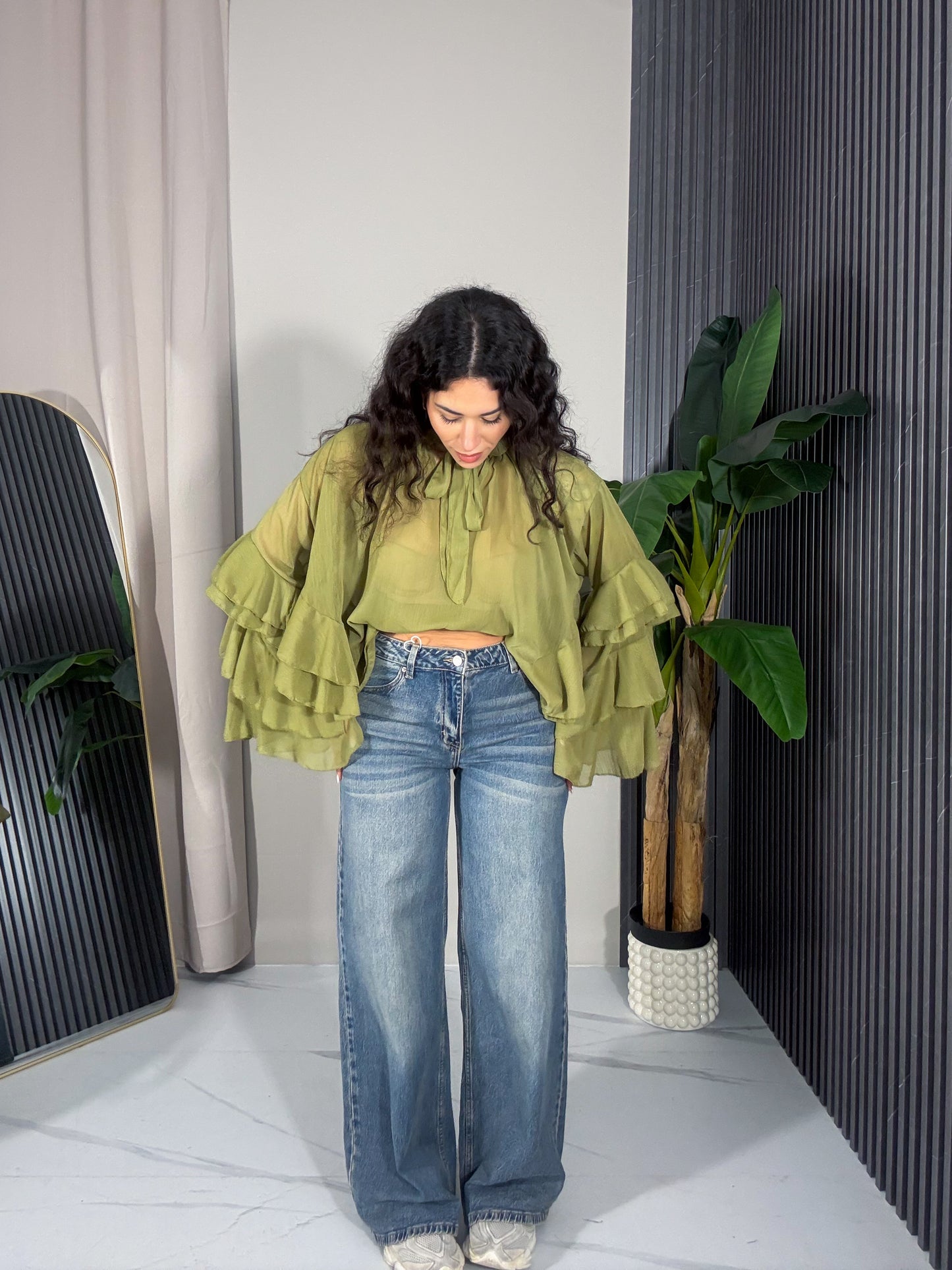 Jeans Wide Leg Effetto Sabbiato