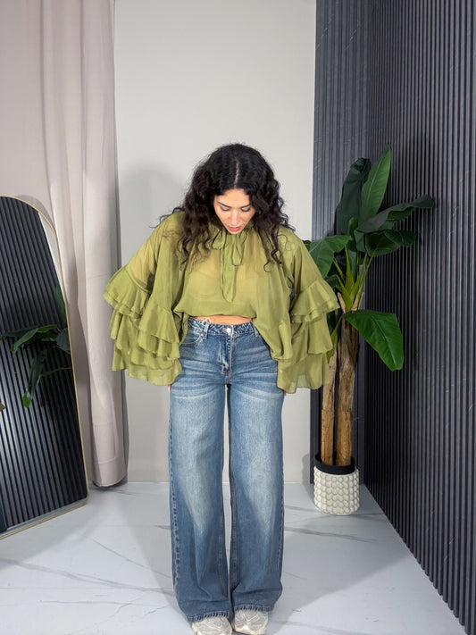 Jeans Wide Leg Effetto Sabbiato