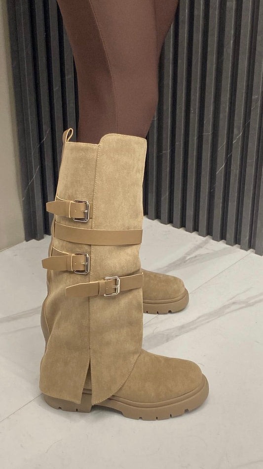 Stivale Bikers suede panna