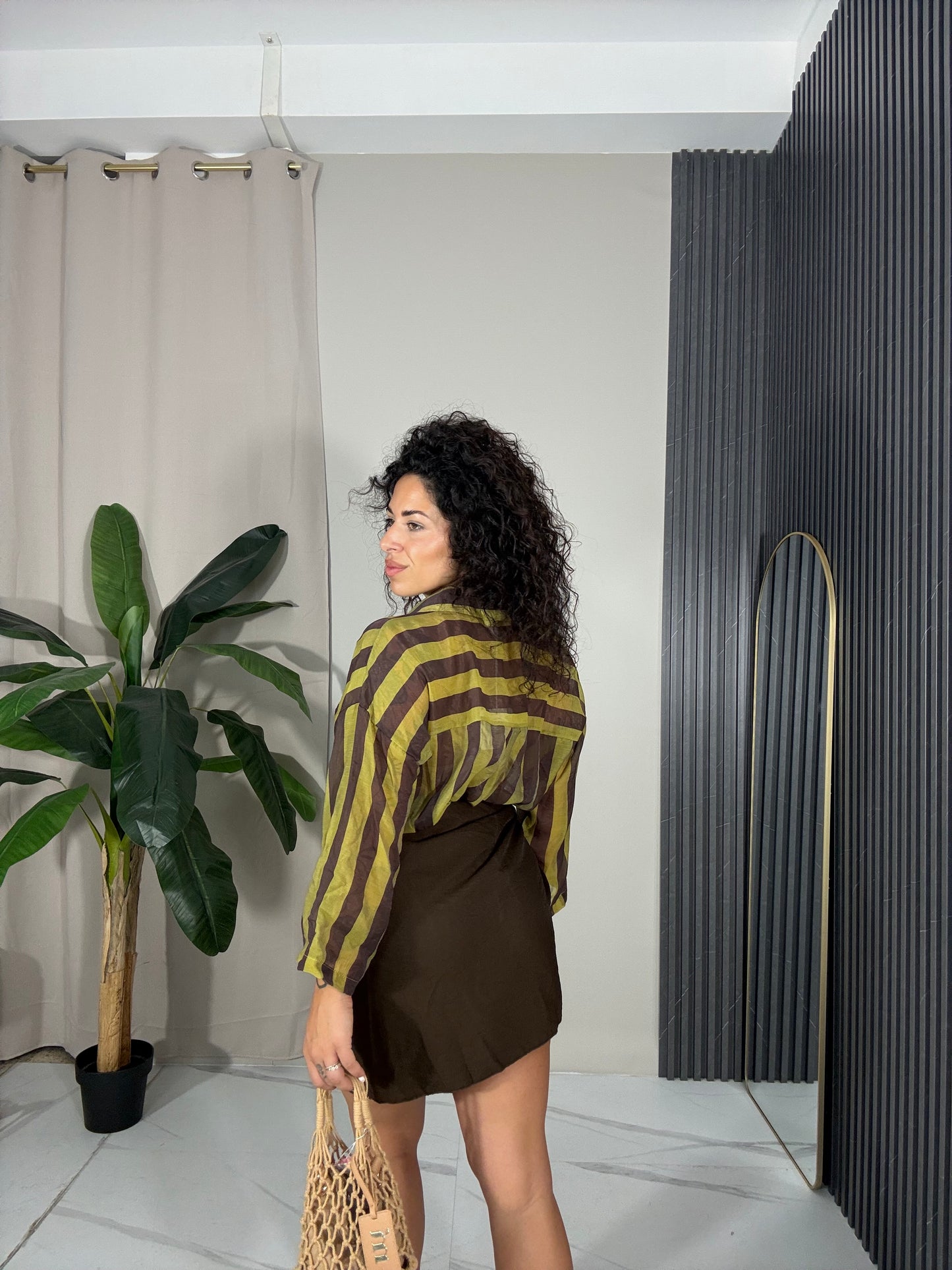 Camicia righe verde/marrone