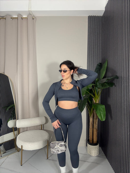 Coordinato 3 pezzi costine grigio