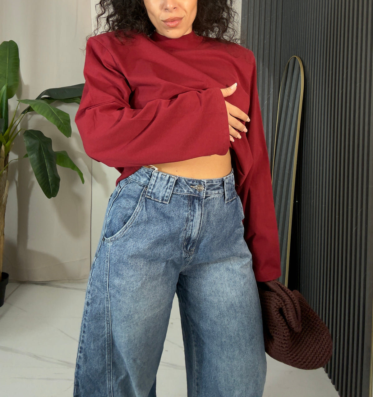 Jeans Balloon a Vita Alta con Passanti Larghi