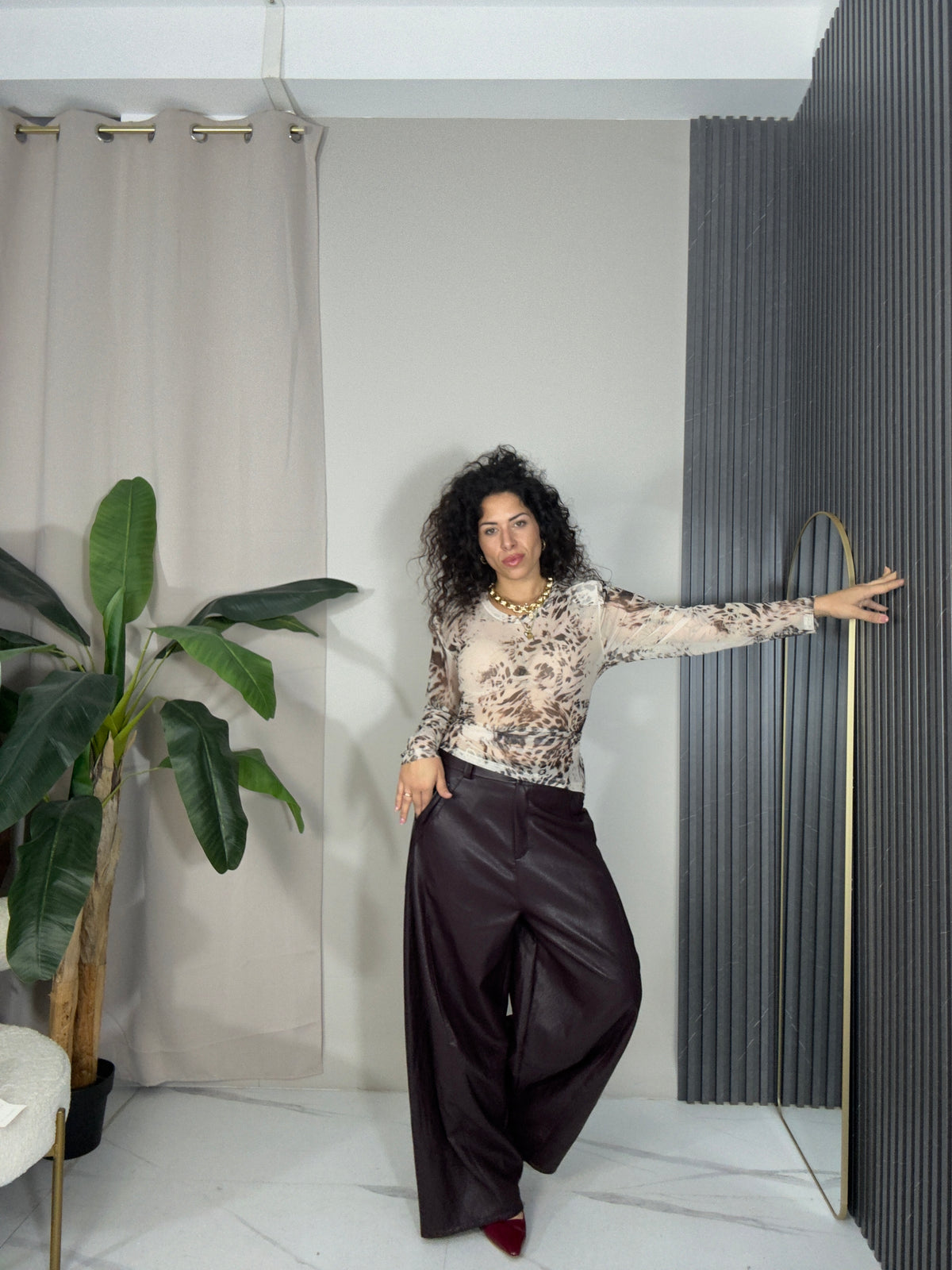 Pantalone in pelle bordeaux