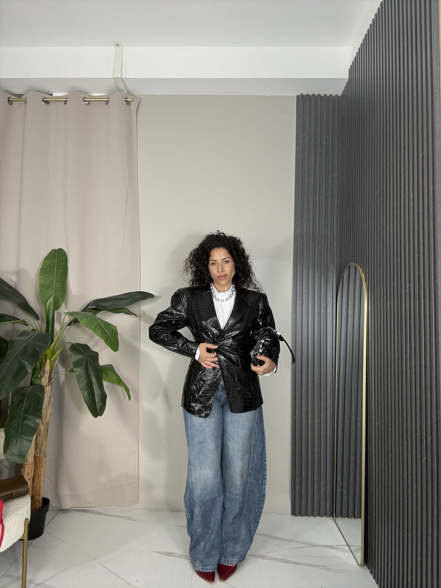 Giacca Blazer in pelle Stampa Cocco