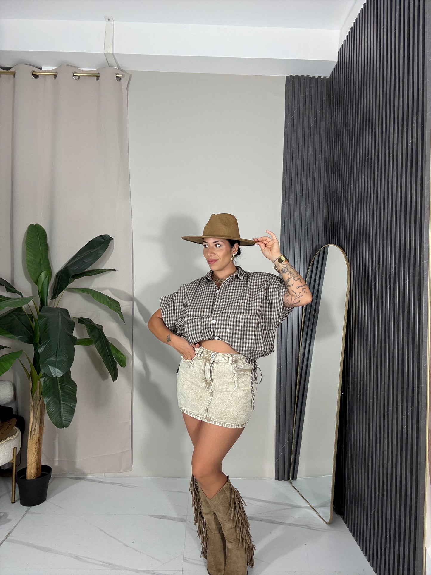 Minigonna in denim beige