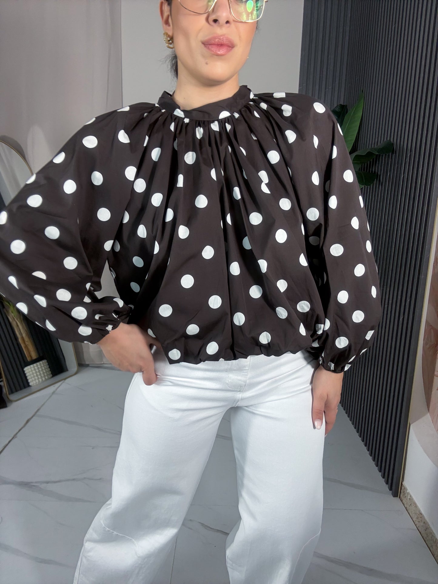 Camicia palloncino pois marrone