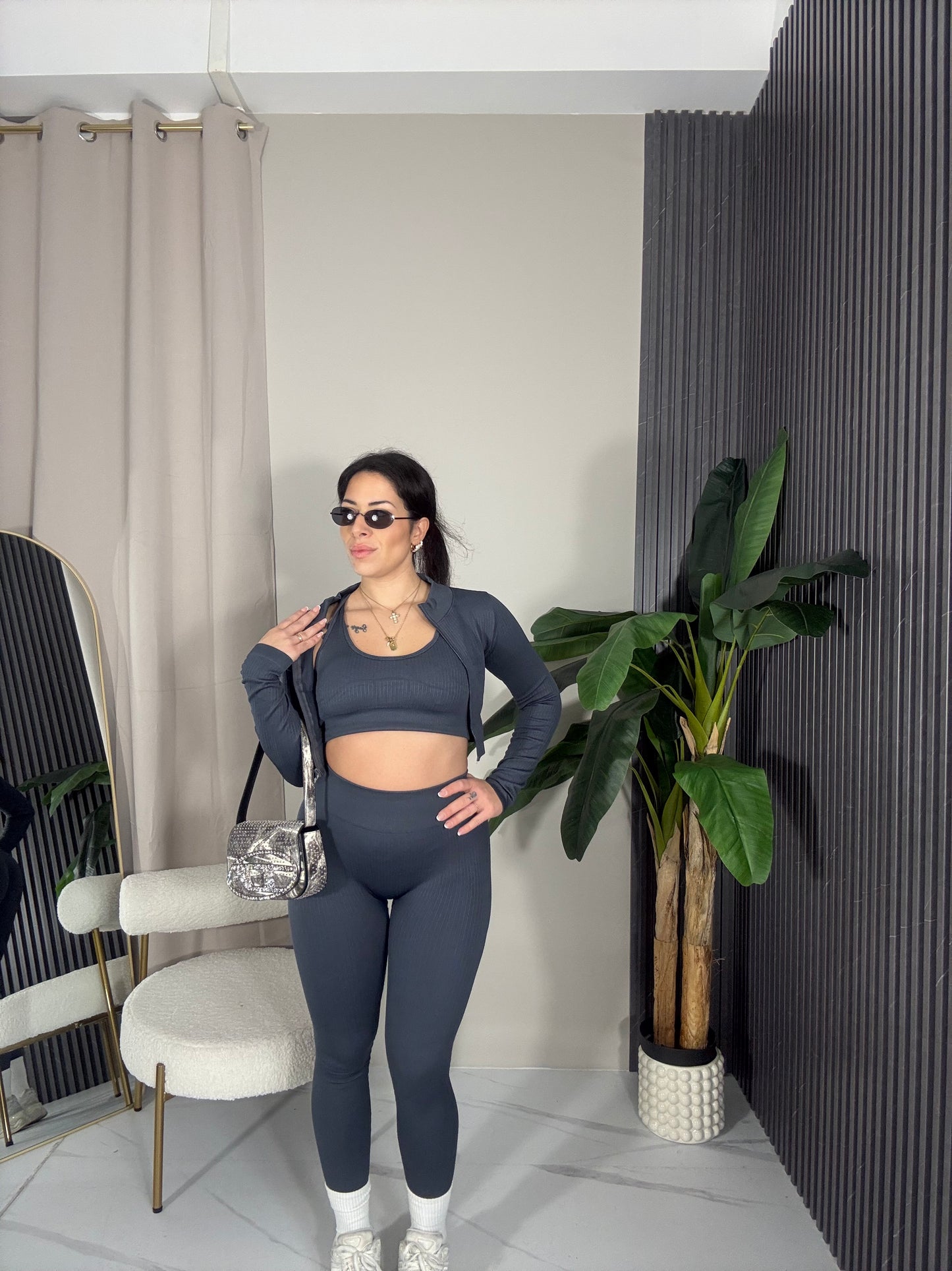 Coordinato 3 pezzi costine grigio