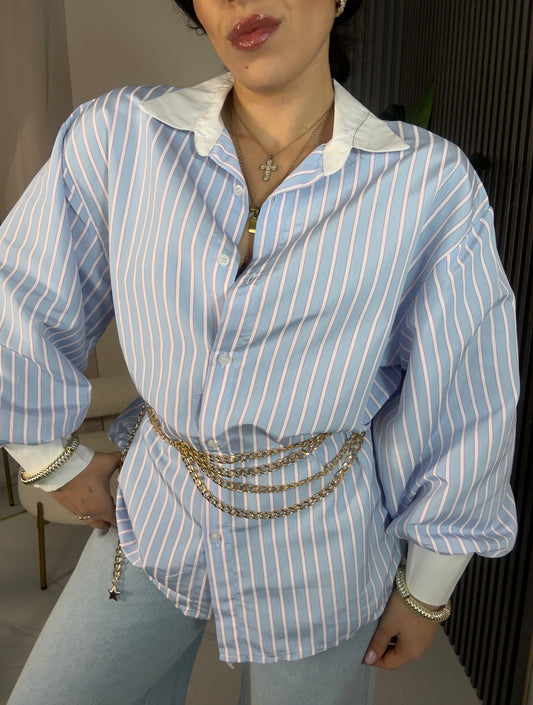 Camicia a righe celeste