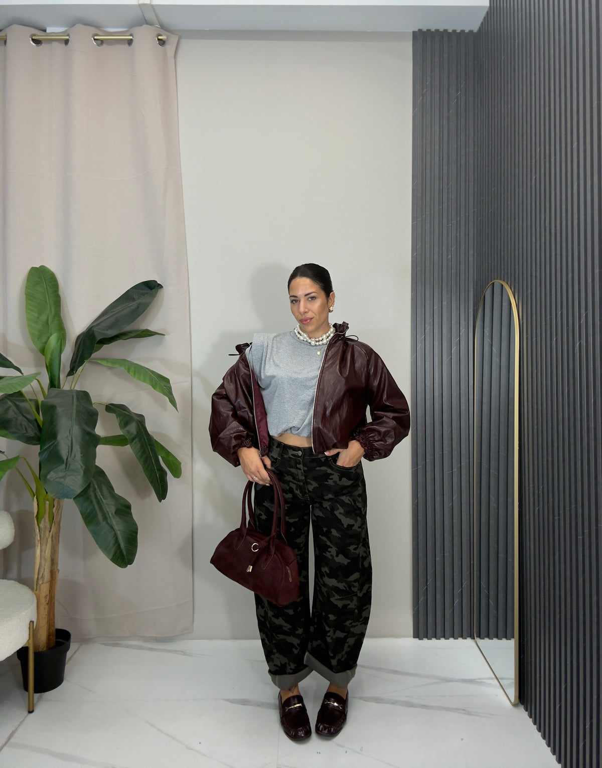 Bomber in pelle bordeaux